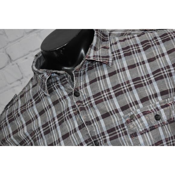 Buffalo David Bitton Button Up Dress Shirt Mens Size 2XL Gray Plaids Elbow Pads - Picture 2 of 10